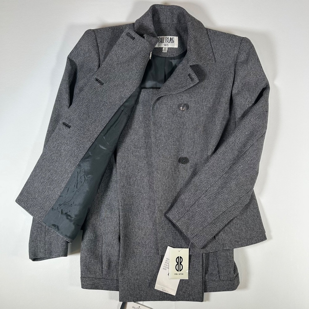 Bill Blass Women 8P Gray Black Plaid 2 Piece Pantsuit Petite NWT